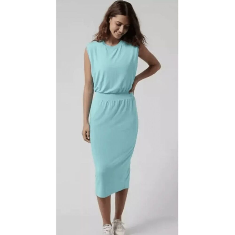 Athleta Santorini Cinch Midi Dress Turquoise Women's Size Small